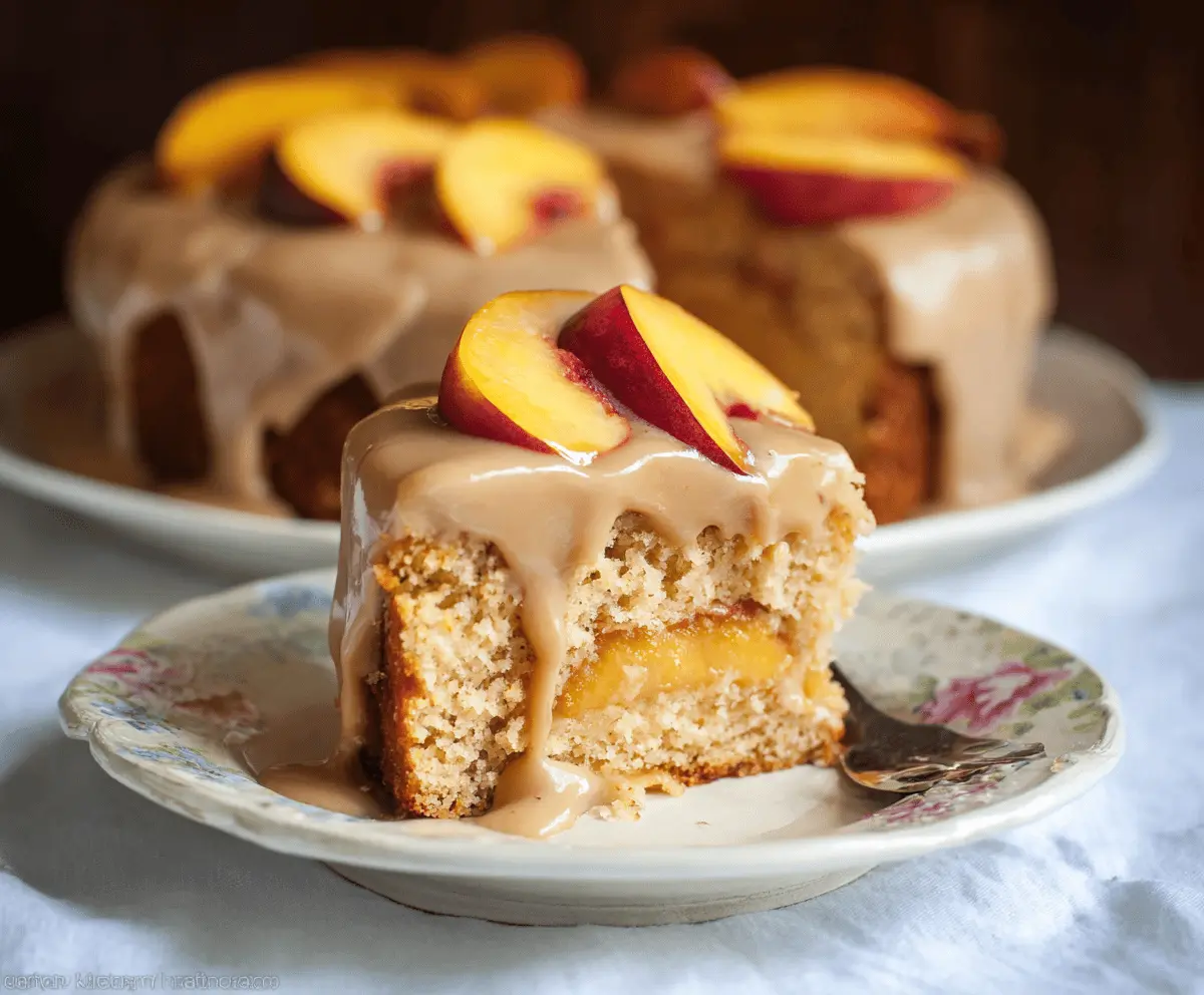 Moist Peach Cake with Sweet Brown Sugar Frosting