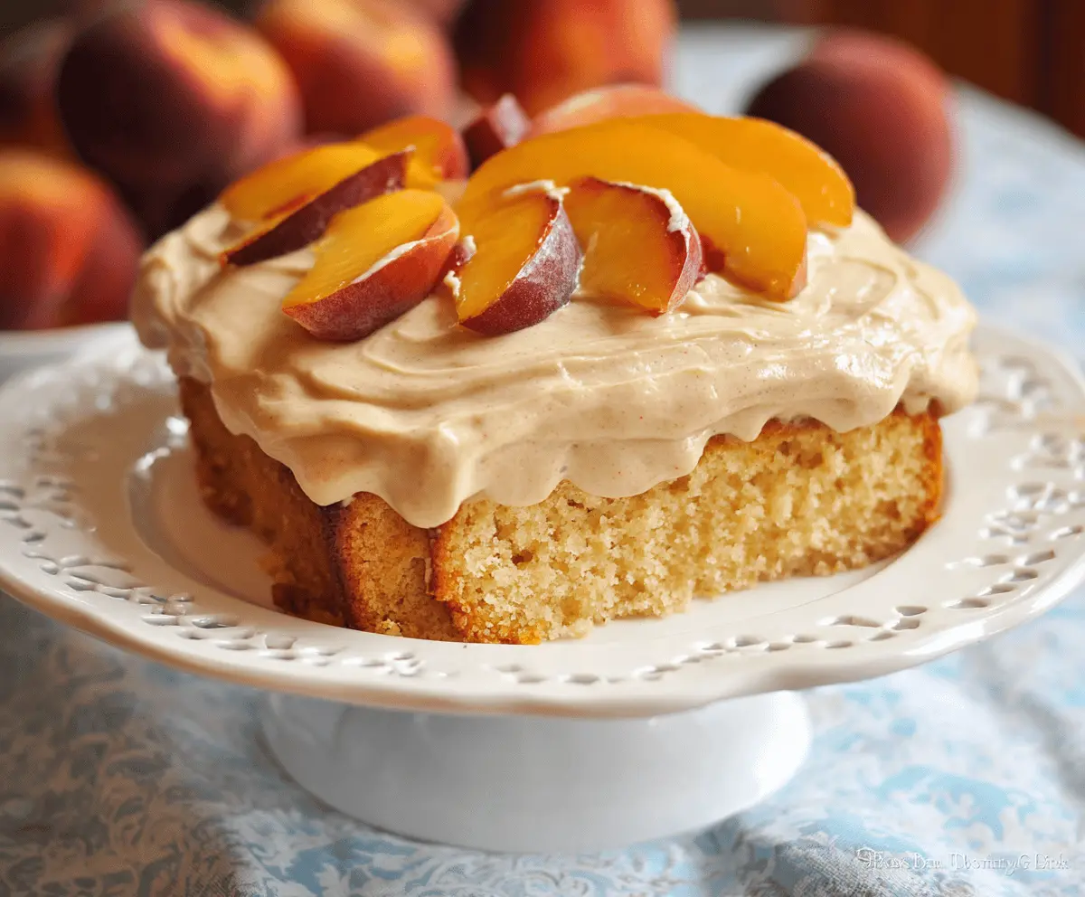 Moist Peach Cake with Sweet Brown Sugar Frosting