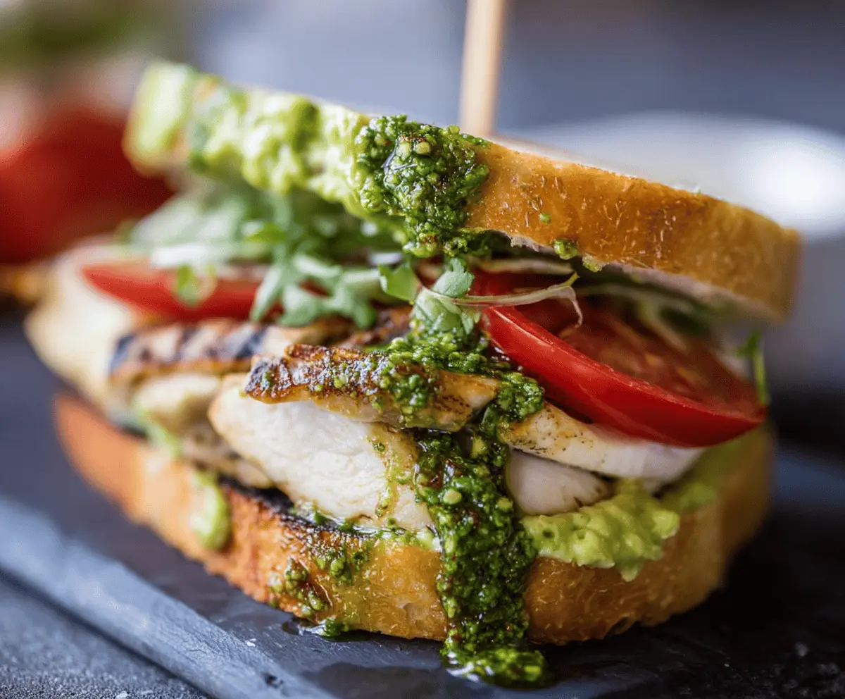 Easy Pesto Chicken Sandwich on Sourdough Bread