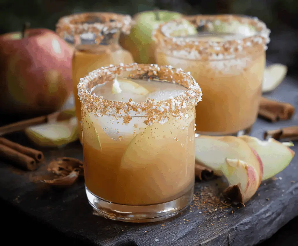 Refreshing Caramel Apple Mocktail in a glass garnished with apple slices and caramel drizzle, perfect for fall celebrations