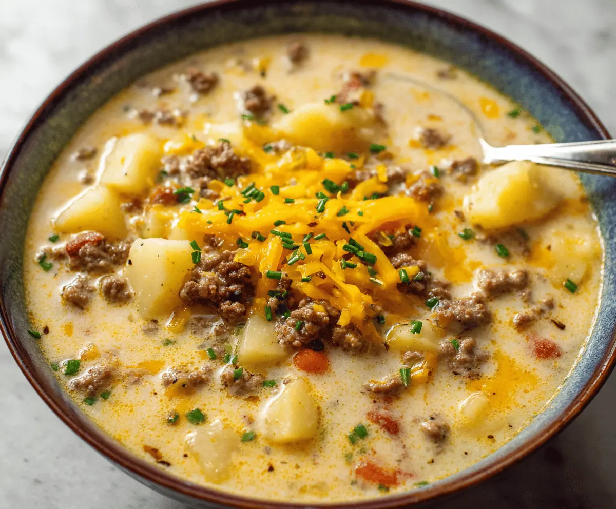Easy Cheesy Hamburger Potato Soup Recipe