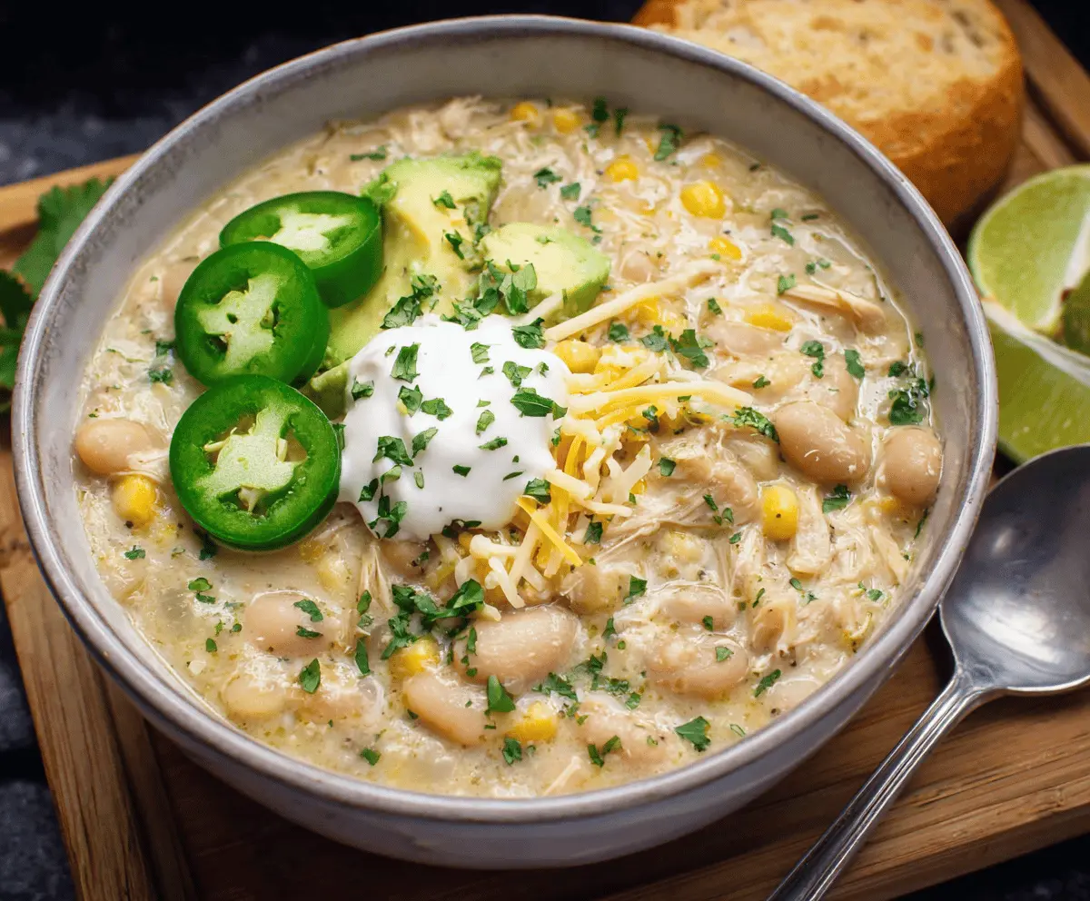 Creamy Crockpot White Chicken Chili 
