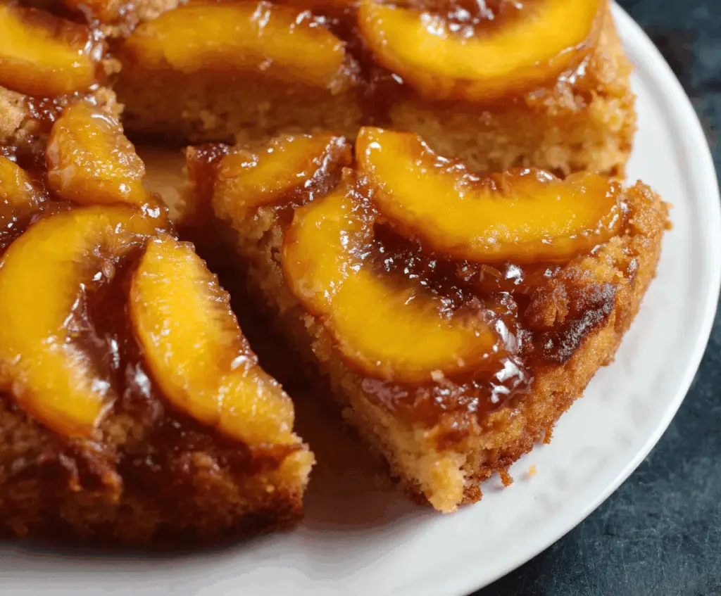 Delicious Peach Upside-Down Cookies topped with caramelized peach slices and golden cookie crust, perfect for a sweet summer treat.