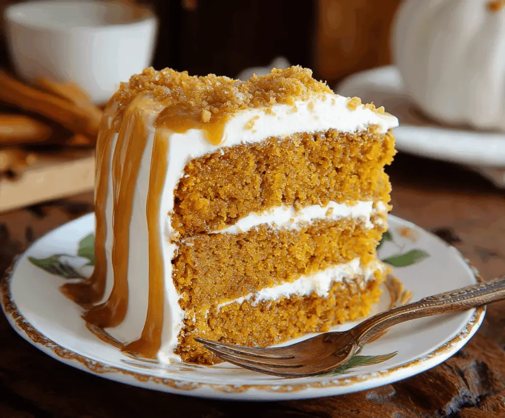 Delicious homemade pumpkin spice cake topped with whipped cream and cinnamon, perfect for fall celebrations.