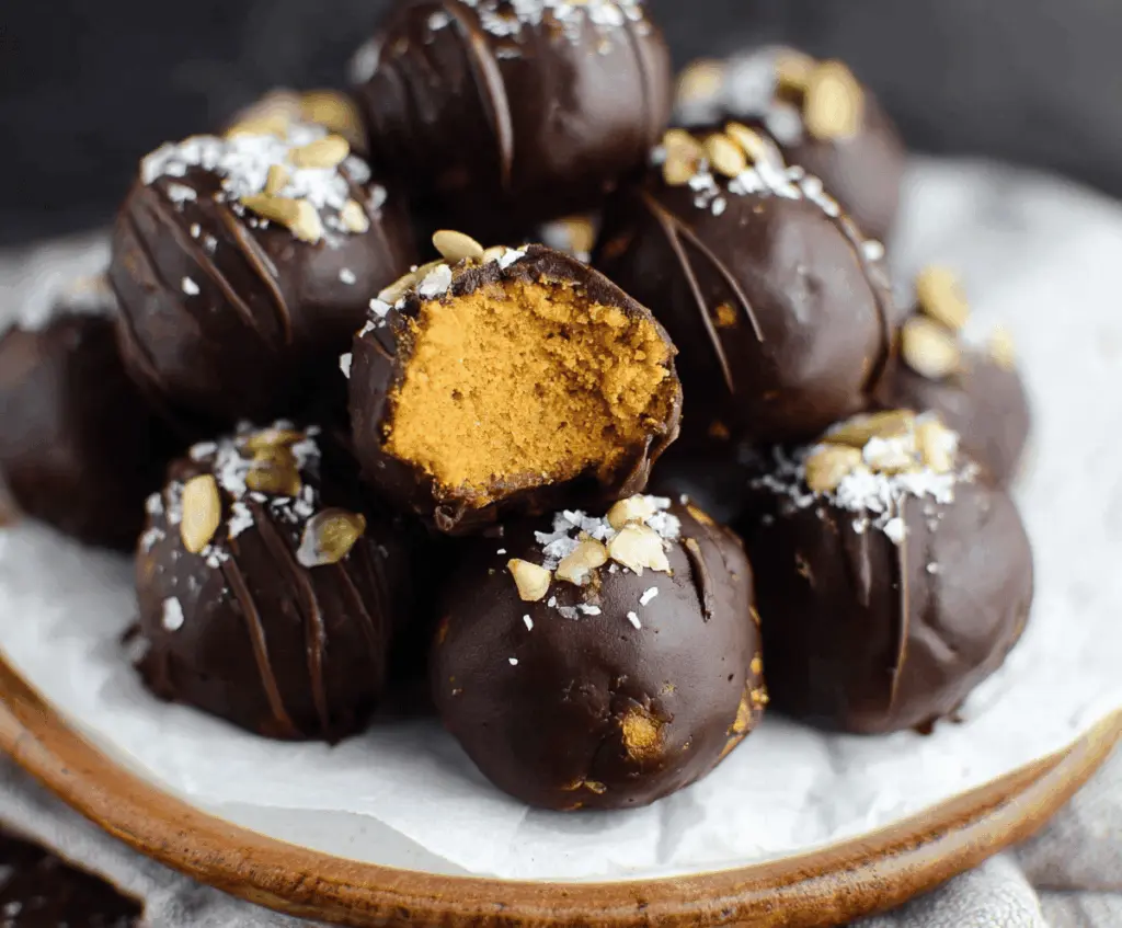 Creamy and delicious healthy pumpkin truffles made with wholesome ingredients, perfect for a seasonal festive treat.