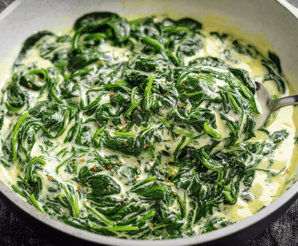 Creamed spinach in a bowl for a quick keto-friendly side dish