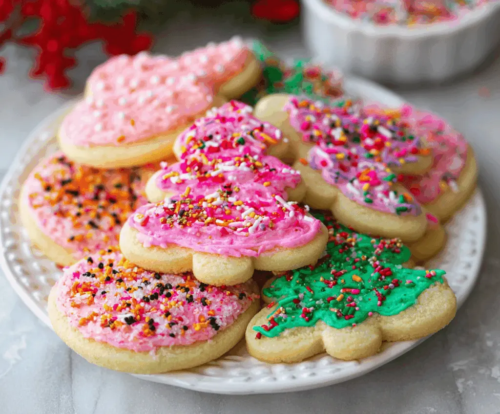 Delicious easy soft sugar cookies on a plate, perfect for baking enthusiasts and sweet treats.