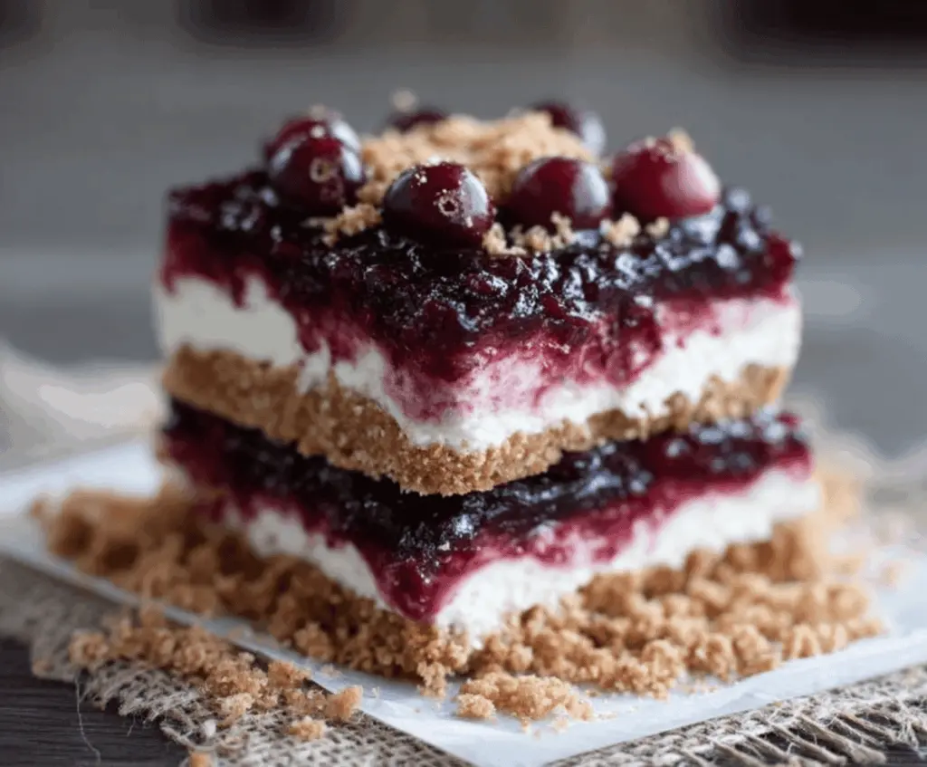 Delicious No-Bake Cranberry Yum Yum dessert with fresh cranberries and creamy topping.