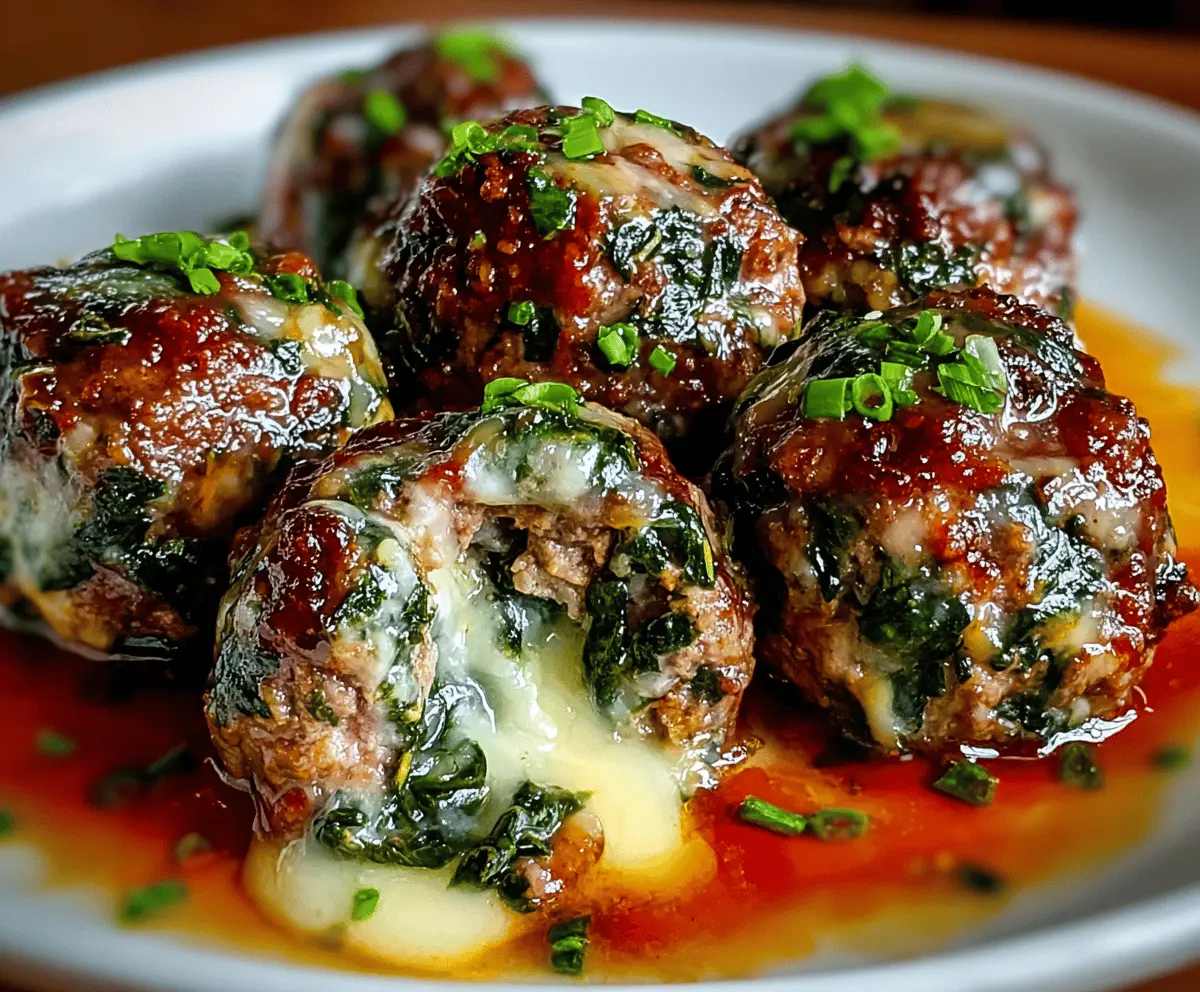 Spinach Garlic Meatballs Stuffed with Mozzarella