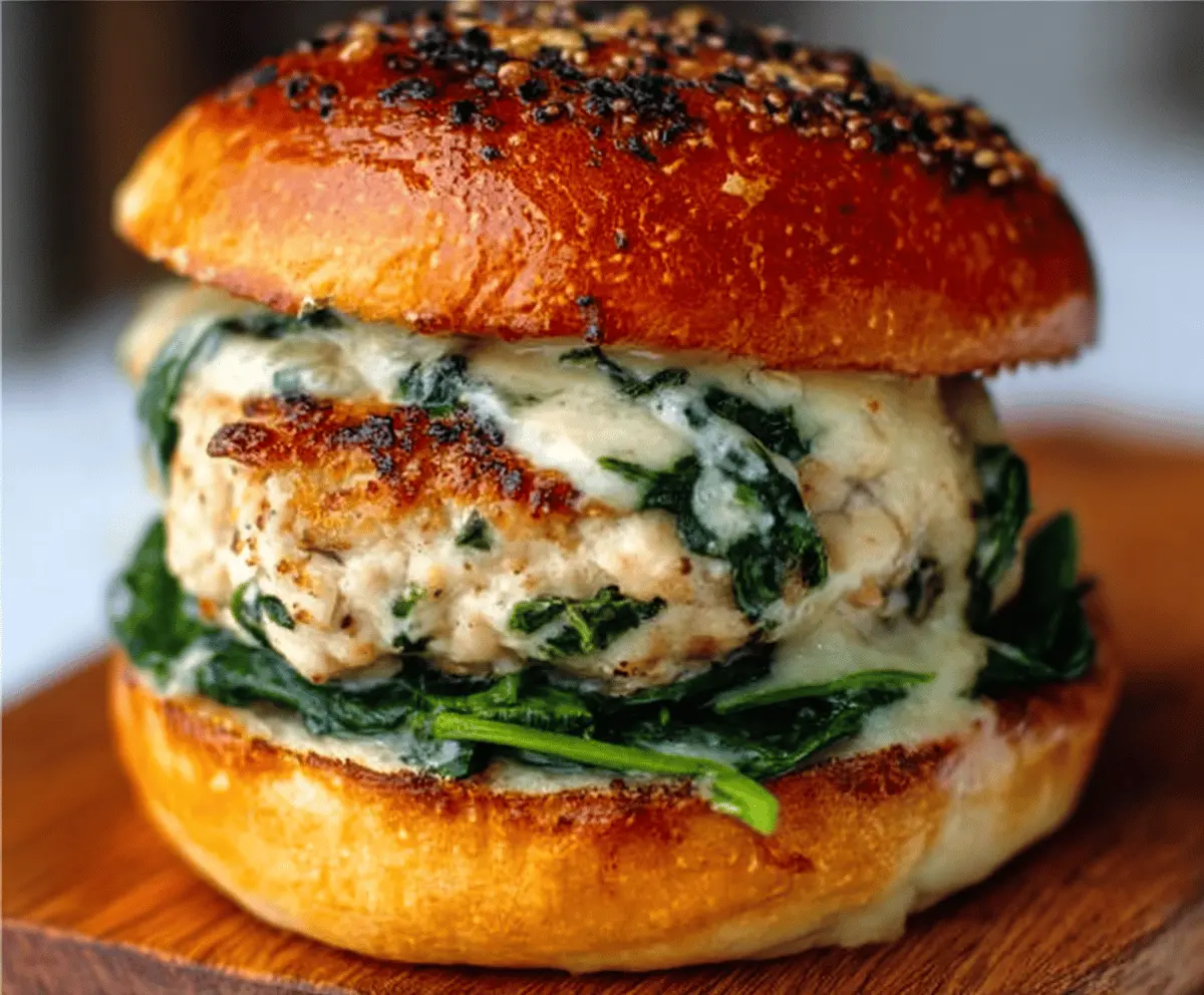 Easy White Cheddar Spinach Chicken Burgers