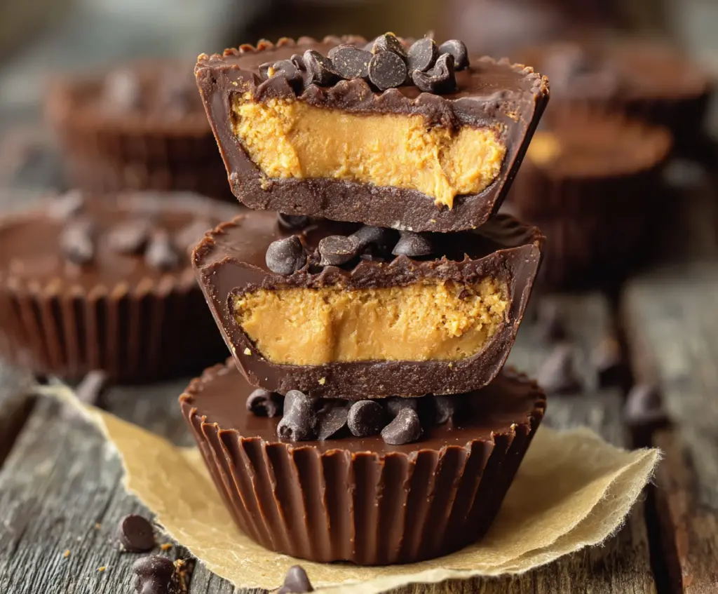 Delicious homemade Reese's peanut butter cups with creamy peanut butter filling and smooth chocolate coating.