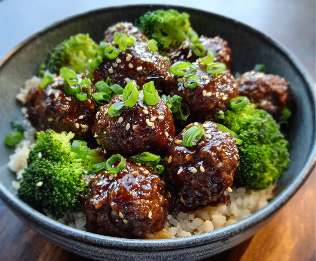 Easy Sticky Mongolian Meatballs & Broccoli