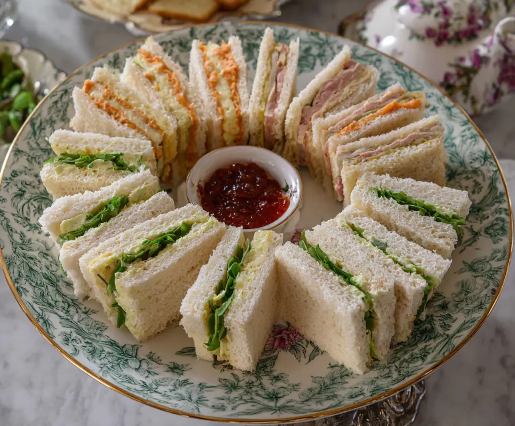 Delicious tea sandwiches with fresh ingredients, perfect for afternoon tea parties.