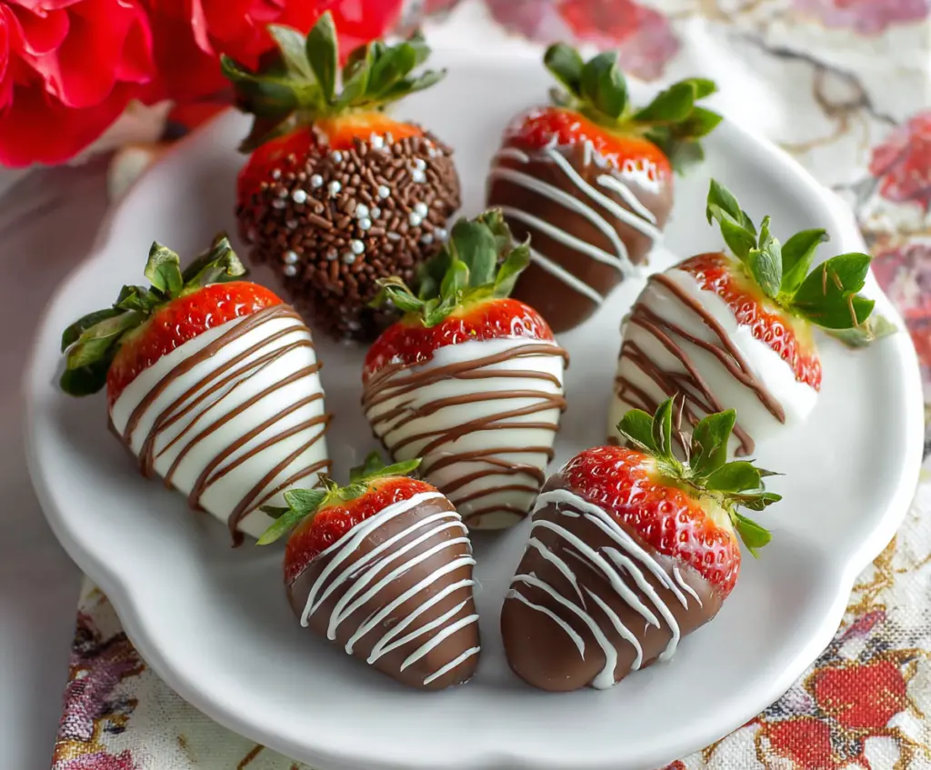 Delicious chocolate-covered strawberries on a plate, perfect for dessert or special occasion