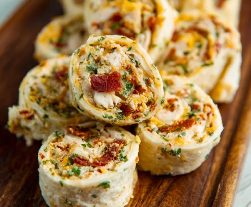 Delicious Crack Chicken Pinwheels with crispy edges and melted cheese filling served as a tasty appetizer