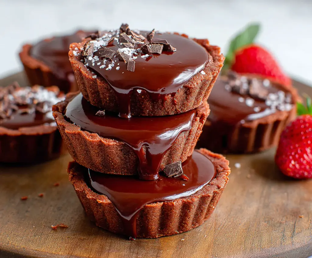 Delicious mini chocolate tarts topped with smooth ganache, perfect for dessert lovers.
