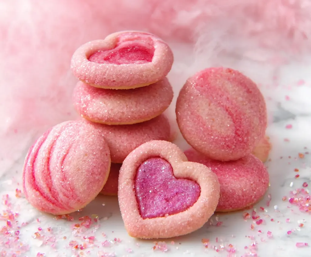 Delicious pink sugar cookies decorated with pink frosting and sprinkles, perfect for Valentine's Day or parties.