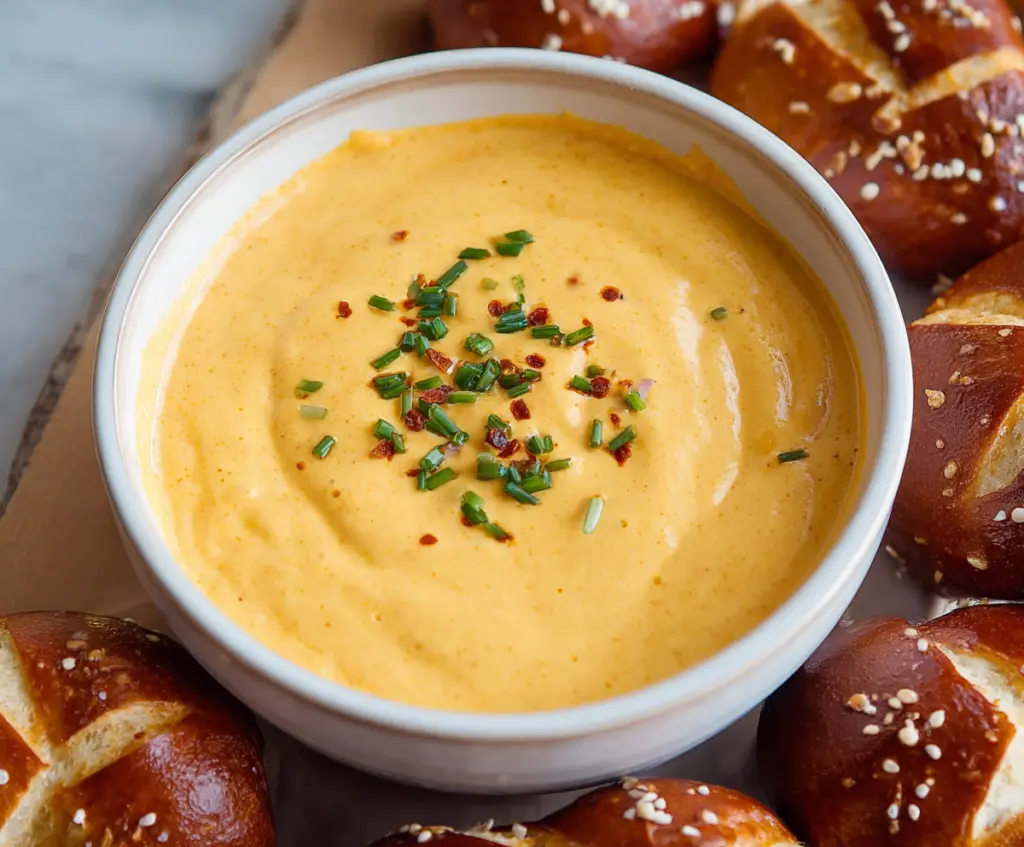 Delicious savory beer cheese dip in a bowl, perfect for parties and gatherings