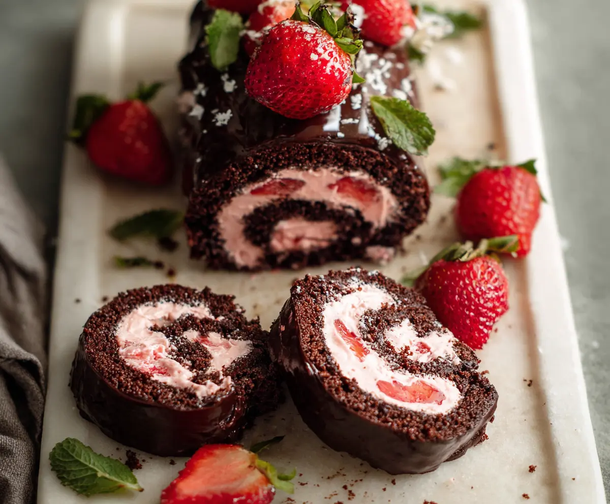 Chocolate Rolls with Strawberry Cream Cheese Frosting
