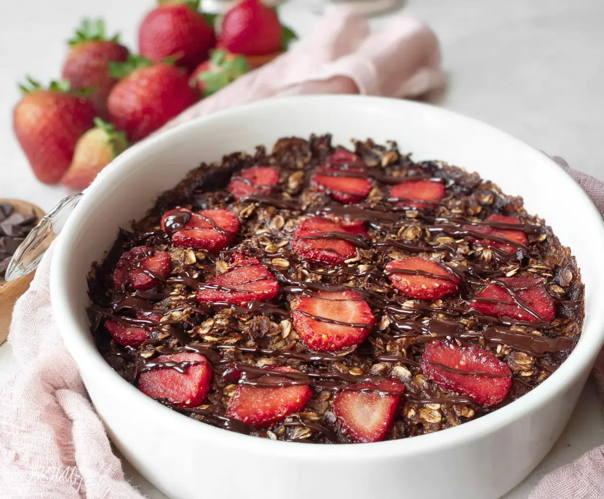 Easy Chocolate Strawberry Baked Oatmeal